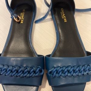 NWOT coach Blue genuine leather sandals size 6 woven leather chain detail!